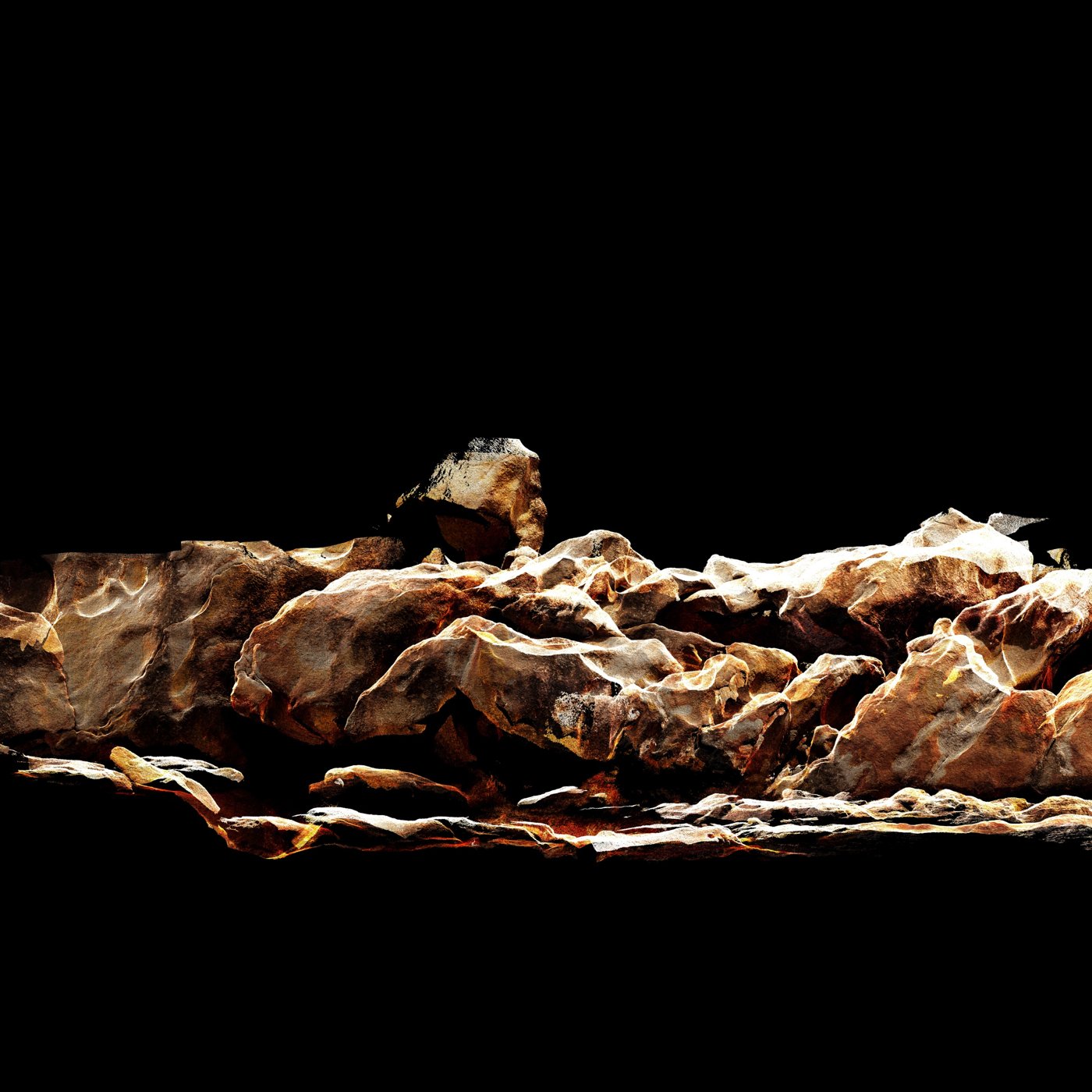 Canal_Rocks_Elevation_005: point cloud elevation of weathered orange and ochre granite rocks against black